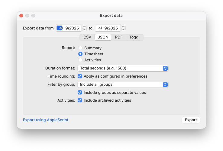 Screenshot export dialog